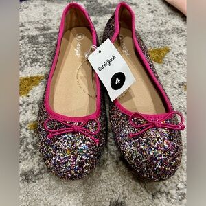 Size 4 Cat & Jack Multicolor Glitter Flats with Pink Bow